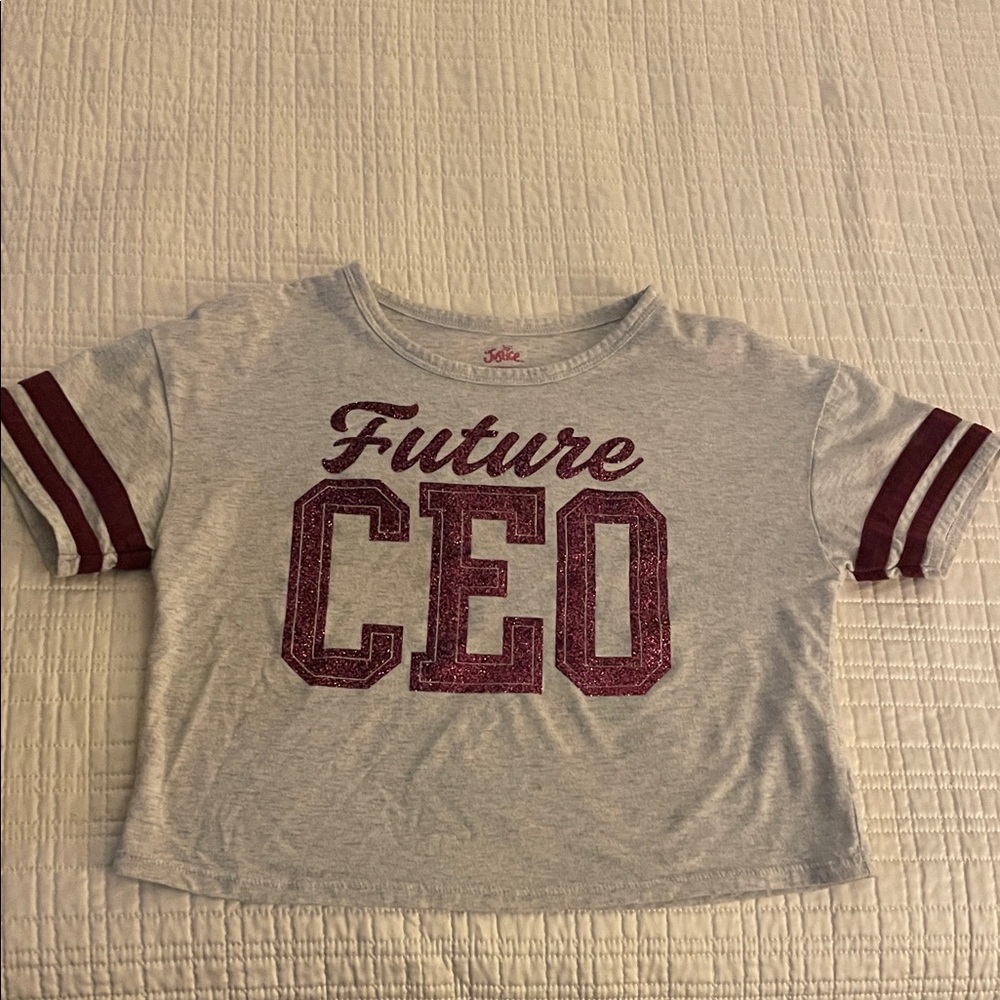 Justice Gray Tee with Maroon 'Future CEO' Print
